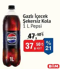 PEPSİ GAZLI İÇECEK ŞEKERSİZ KOLA 1 L fiyat ve kampanya bilgisi